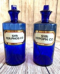 2 x ANTIQUE 1890’s APOTHECARY COBALT BLUE JARS CHEMIST PHARMACY BOTTLES 26cms