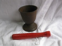 Vintage Heavy Cast Iron Footed Mortar & Wooden Pestle (Ships Free 2 US!)