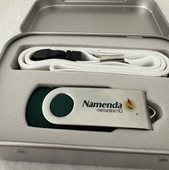 VTG NAMENDA USB FLASH DRIVE + LANYARD SET in METAL TIN PHARMA REP LOGO NEW