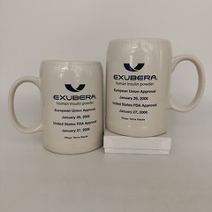 2 Exubera Coffee Cups 2006 Pharmaceutical Collectible Drug Rep Discontinued