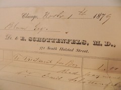 Antique 1879 receipt note paper Chicago IL Dr. E. Schottenfels ephemera
