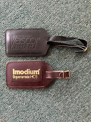 pharmaceutical drug rep tote & laptop carry bag & leather id tags