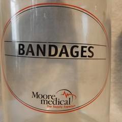 Set 3 Vintage MOORE Medical Supply Glass Jar Apothecary Antique Canisters Gauze