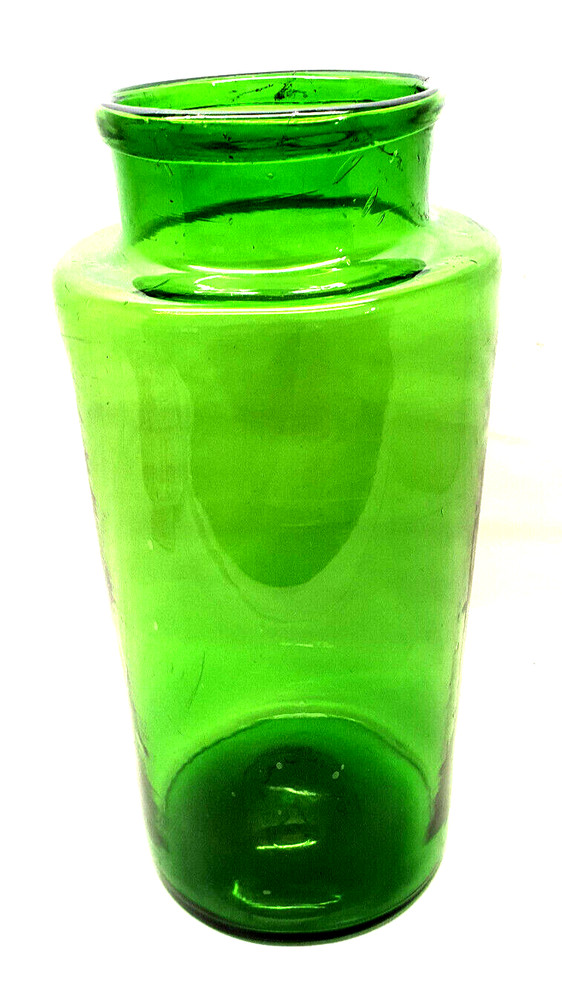 Vintage Large Pharmacy Pot 34 Cm Blown Glass Green Decoration