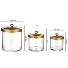 SheeChung 3-Pack Plastic Apothecary Jars with Gold Metal Lids – Large 50oz, 2…