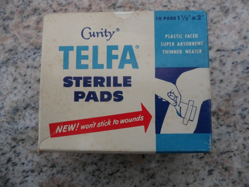 Sterile Pads Advertising Box Kendall Curity Telfa Original Content Vintage 1970s