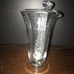 1940’s Mortar Pestle Clear Glass Beaker Apothecary Etched Footed Spout Mixology