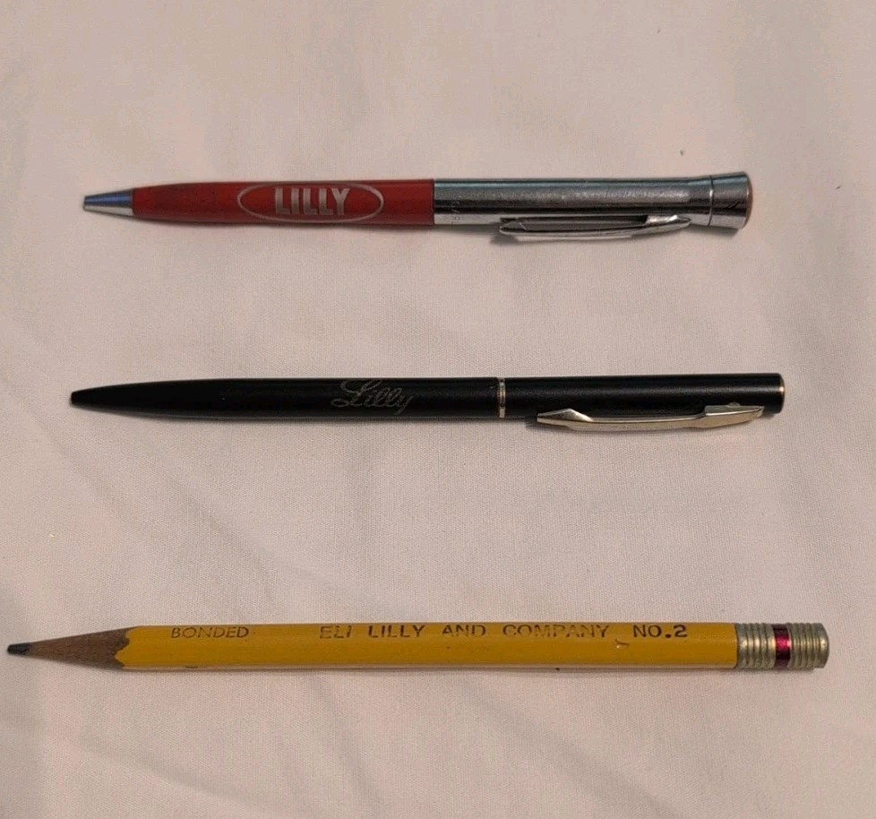 Vintage Eli Lilly Promotional Employee Retiree Pens & Pencil
