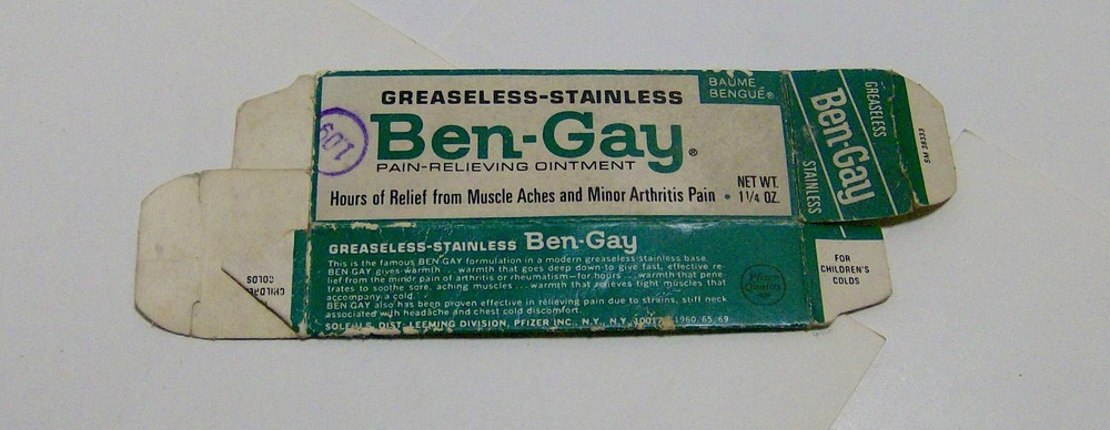 vintage 1960s BEN-GAY ointment BOX medication painkiller pharmaceutical medical