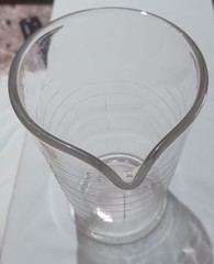 Vintage Apothecary Embossed Footed Measuring Heavy Glass Cup w/ Spout – 16 Oz.