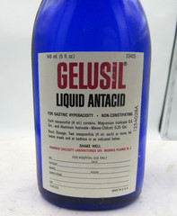 KH – 1950’s Gelusil Antacid Warner Chilcott Morris Plains 5 1/2″ Medicine bottle