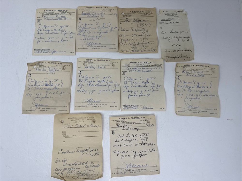 1940’s 1943 Lot of 10 Medical Prescriptions Script Pharmaceutical Dr Ephemera