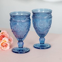 WEDDINGSTAR Vintage Style Pressed Glass Wine Goblet 10oz – Blue