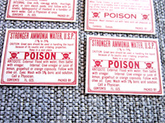 Lot of 6 Vintage Pharmacy Poison Unused Bottle Labels