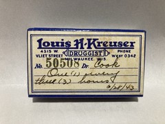 1943 Druggist Pharmacist Cardboard Pill Box Louis Kreuser