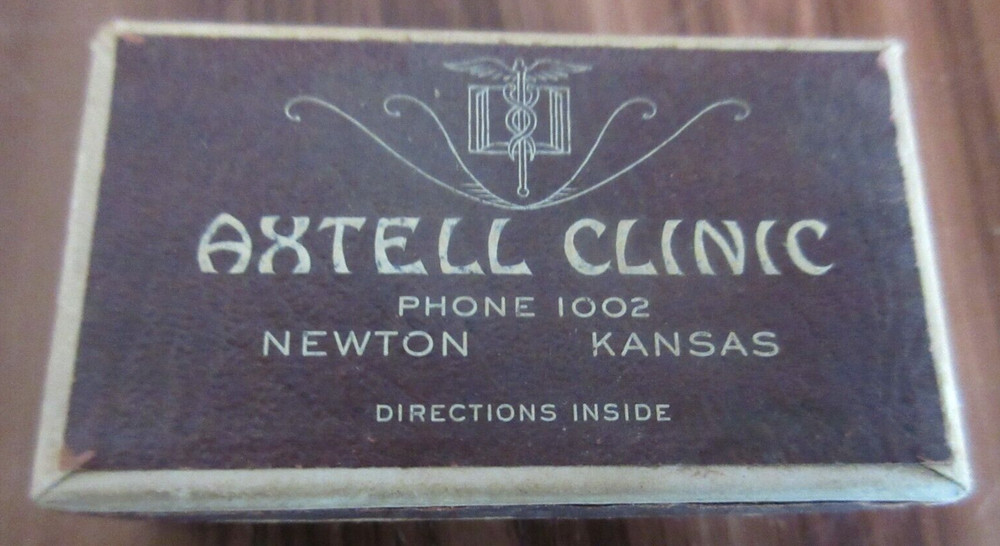1949 Vtg Axtell Clinic Newton Kansas KS Pill Box Dr Glover Pharmacy Prescription