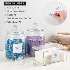 Glass Jars and Dryer Sheet Holder, Dispenser Set with Lids and Labels, Contai…