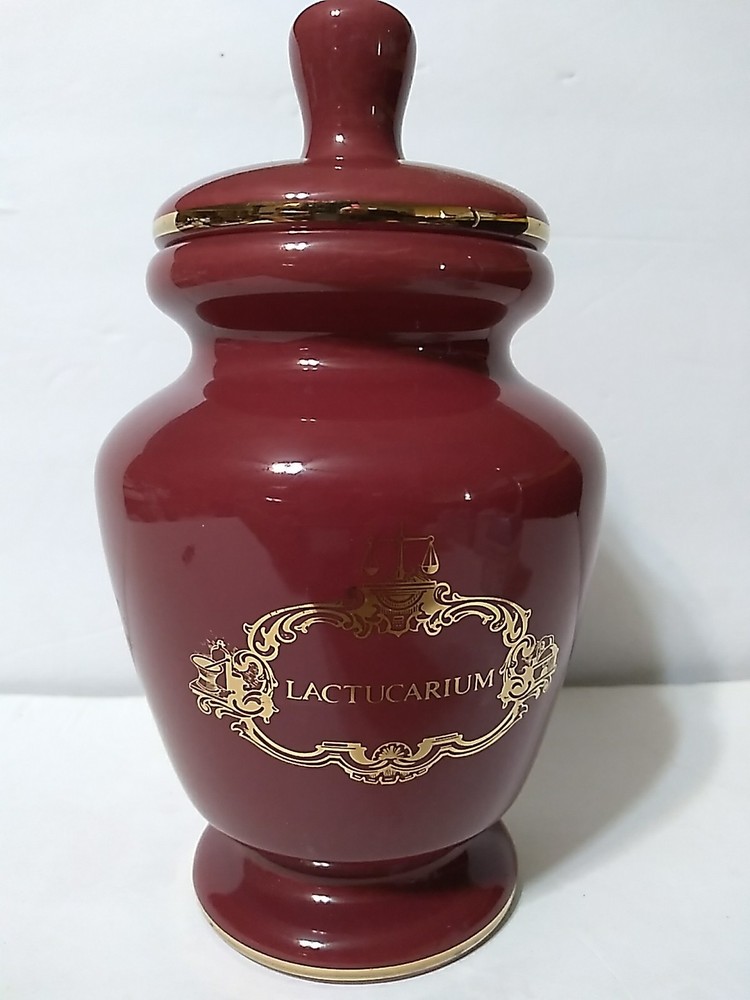 Vintage Eli Lilly Apothecary Jar Burgundy/gold Lactucarium (Wild Lettuce)