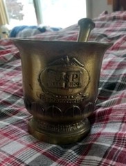 150th Anniversary Brass Mortar & Pestle-Coricidin (OC) Schering Established 1820