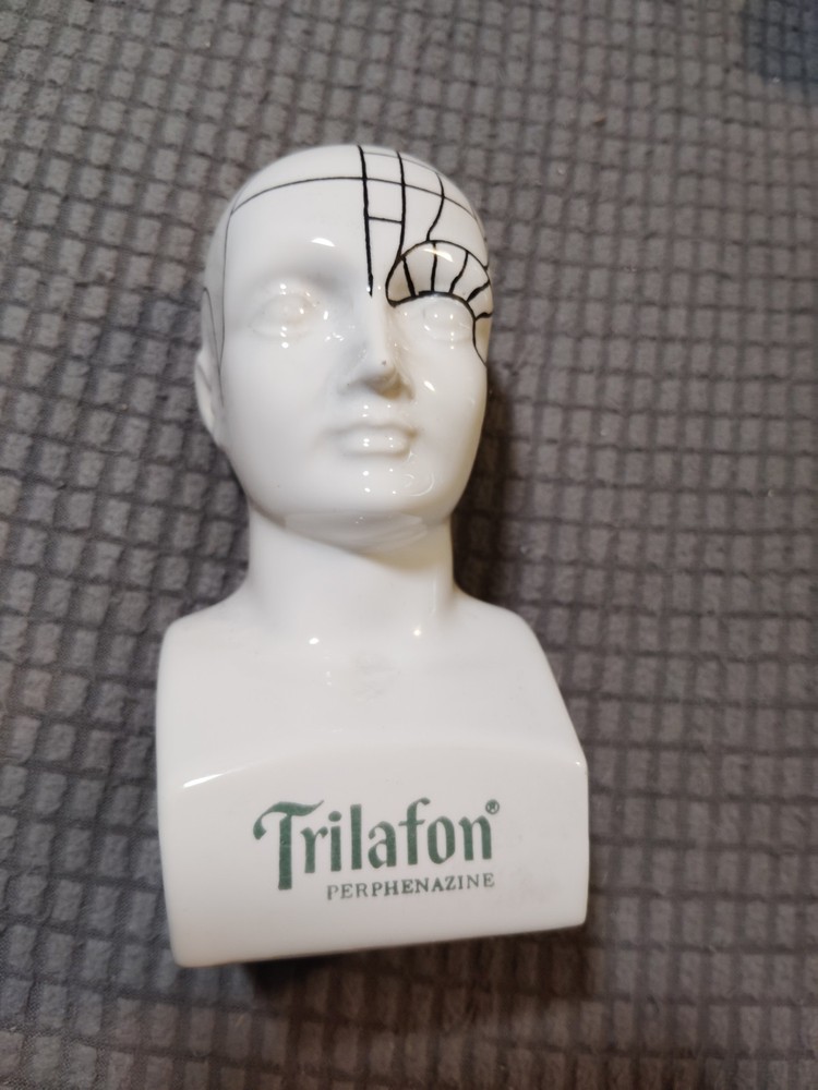 Schering TRILAFON Tranquilizer Phrenology Head Ceramic Bust Figurine 1960s – F
