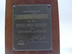 Vintage Rexall Drug Co 1958 Bronze Achievement Award
