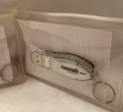 VTG LOT OF 2 NAMENDA USB FLASH MEMORY DEVICES + KEYRINGS PHARMA REP LOGO NEW