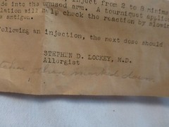 Five Pharmaceutical/Syringe Vials Var. Sizes 1940’s Instruction Letter by Doctor
