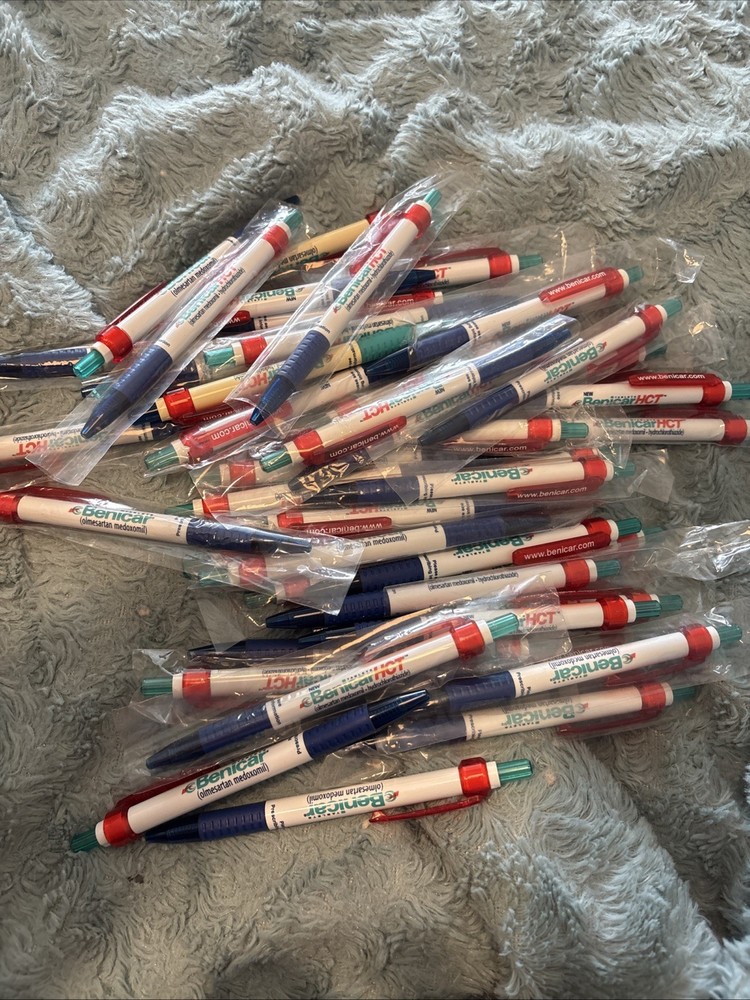 Lot of 46 BENICAR HCT OLMESARTAN PLASTIC DRUG REP PENS RUBBER GRIPS- 2 Styles