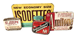 Vtg. Medication Tins , Set of 4,St. Joseph,Amitone, Isodettes,Natures Remedy