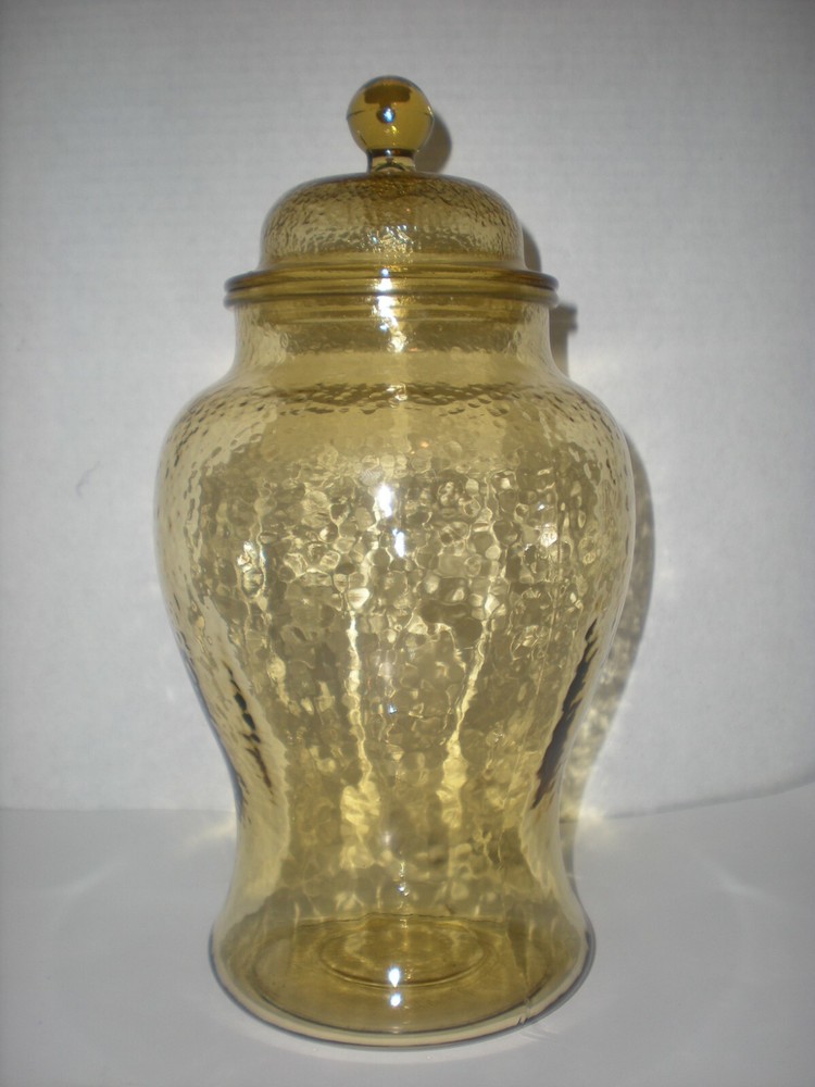Vintage Apothecary Jar Amber Yellow Urn Ginger Glass Canister 11.5″