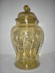 Vintage Apothecary Jar Amber Yellow Urn Ginger Glass Canister 11.5″