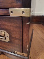Antique Apothecary Military Campaign Chest Of Drawers with Leather Top