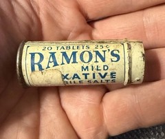 A109 Old Medicine Ramon’s Mild Laxative Bile Salts Brown Le Roy NY Container