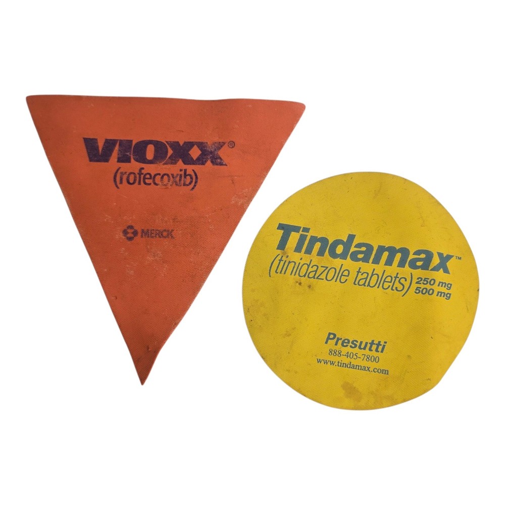 Lot Of 2 Promo Drug Rep Pharmaceutical Advertising Jar Grippers Vioxx Tindamax