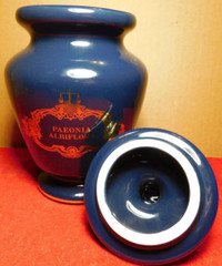 C/J~Apothecary Jar Eli Lilly „Paeonia Albiflora“ Pharmaceutical 4-58 Blue Empty
