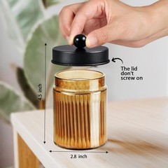 Amolliar Amber Glass Qtip Holder, Apothecary Jars with Black Metal Lid & Stic…