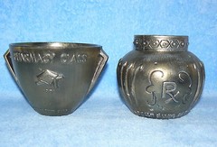 BRASS RX PHARMACY SECUNDUM ARTEM MORTAR & SCHERING MORTAR 4″ VASE LOT SET OF 2