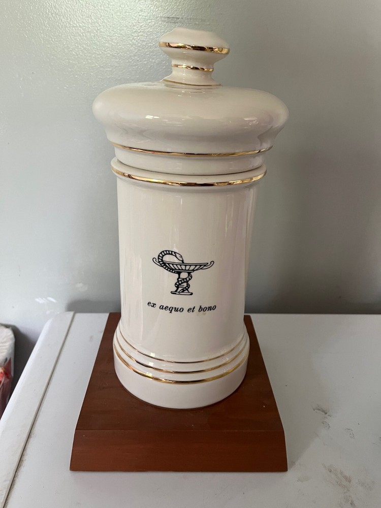 VINTAGE PHARMACY Porcelain APOTHECARY JAR Presentation Award on Stand
