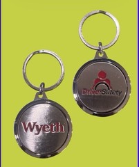Wyeth Pharmaceutical Sales Rep Steel Driver Safety Logo 1.5” Round Keychain NWT