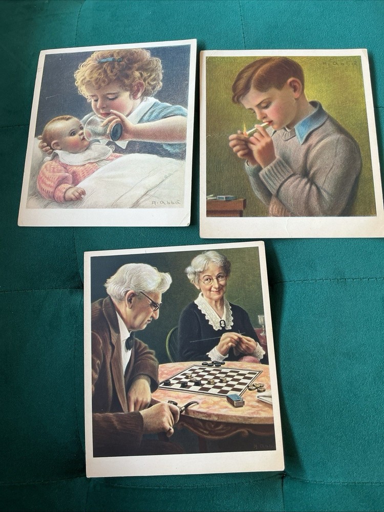 Rare 1937 Set of 3 Vintage Italian Pharmaceutical Advertising Postcards