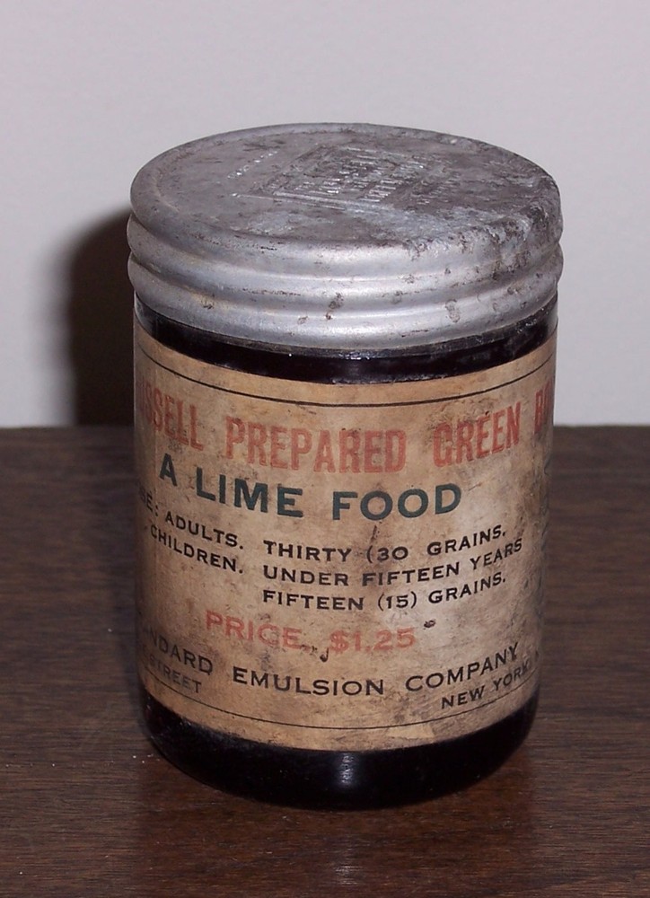 RUSSELL PREPARED GREEN BONE LIME FOOD – Dr. John F. Russell Old Medicine Jar