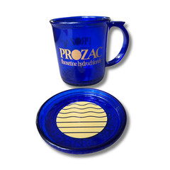 Prozac Pharmaceutical Pharma Drug Rep Promotional Mug – Blue Plastic with Lid