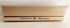 Vintage 1970s UPJOHN Registered Pharmacist Aluminum Desk Nameplate Display Sign