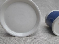 Collection of Small Blue Slip-Decorated Ceramic Apothecary Jars with Lids
