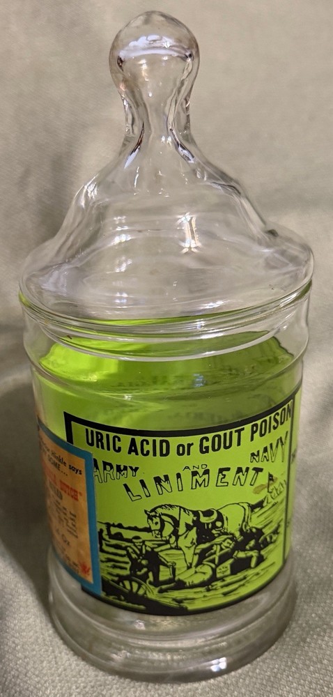 Vintage Glass Apothecary Jar With Lid Army Navy Liniment Medicine Remedy 1970’s