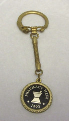 VTG 1992 PHARMACY WEEK Gold Tone Key Chain Pestle & Mortar