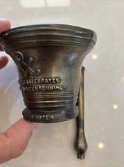 Mortar and Pestle, Metal Small America’s Bicentennial 76 Rx Apothecary Pharmacy