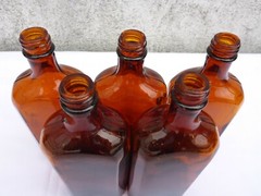 5 X Old Brown Medicine Glass Pharmacy Bottles 250 ML Approximately 17.0 CM Brown