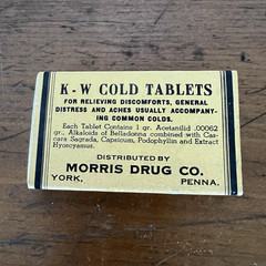 Vintage Antique K-W Cold Tablets Medicine Box Collectable Morris Drug Co York PA