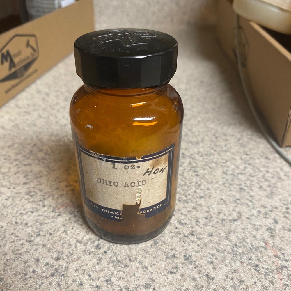 Vintage Uric Acid Medicine Bottle 1 oz Amber Glass Oddities Curiosities